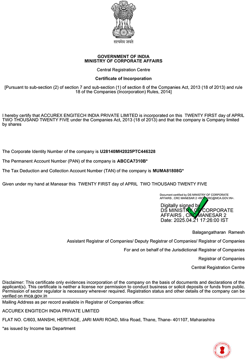 Incorporation Certificate