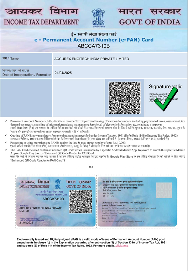 Pan Card Certificate